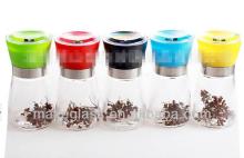 multifunction kitchen glass pepper grinder with colorful plastic cap
