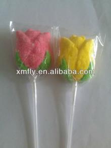 individual rose flower shape marshmallow candy with long stick bouquet candy