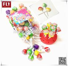 display jar packed assorted fruit flavor two colored stick ball lollipop candy