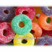 Bulk ring shape colourful sugar coated sweet fruit flour gummy chewy candy/candies