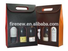 3 Bottles PU Leather Champagne Bottle Carrier, Triple Bottles Folding Wine Box