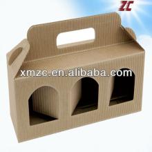 Popular Corrugated Cardboard Wine Box with Handle & Window for Three Bottles Wine Packaging Factory
