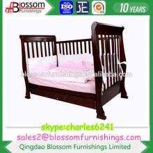 Dark Walnut Baby Sleigh  Wooden  Cot