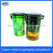 Round tin tea canister with a plastic lid