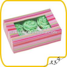 2014 eco friendly colorful stripped  gift  box cupcake packaging box with  PVC  window