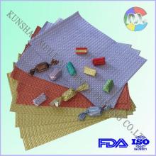 Metalized foil wrapper for chocolate bar packaging printing