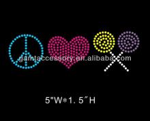 Hotfix Peace love Lollipop  iron  on rhinestone transfer for T-shirt