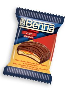 BENNA FORE MILKY  CHOCOLATE  COATED COCOA DECORATED BISCUIT WITH CARAMELA