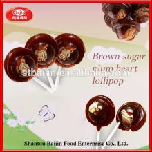 Hot sale Brown suger Plum reall fruit Center Lollipop candy