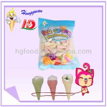 Palatable cotton candy cone and sweet white marshmallow