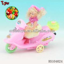 pull line girl motorcycle plastic toys with candy