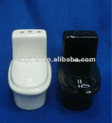 novelty gifts closestool shaped black and white ceramic decorative salt and pepper shakers