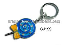 Fancy cute design blue lollipop with yellow bowknot alloy key chain