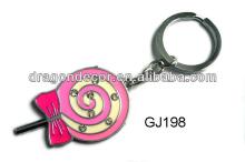 Fancy cute design pink lollipop with rhinestone alloy  key  chain