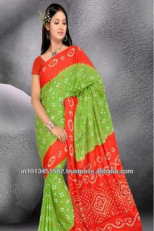 Cotton satin saree with Dark coffee and off  shadow  green color