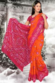 Pure Silk saree with work in Dark Saffron and Deep Pink color