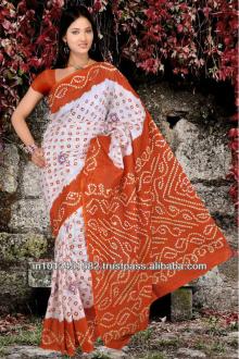 Pure Silk saree with work in Saffron and snow-white color, Nice and very attractive cross square lin