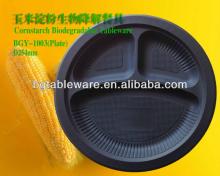 corn starch tableware 10 inch three compartment round plate biodegradable plates