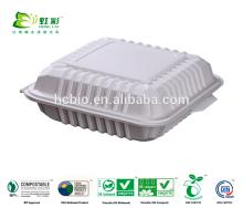 Microwavable Corn starch 8inch disposable plastic lunch box with hinged lid