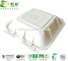 Corn starch 100% biodegradable disposable plastic lunch box with hinged lid