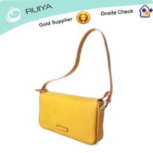  Fashion  Simple design Leather Saffron Lady handbag Style Clutch with short shoulder strap Shoulder b