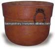 Color washed Large black color washed clay pot with metal, Tall dark clay pot, Giant Outdoor Pots